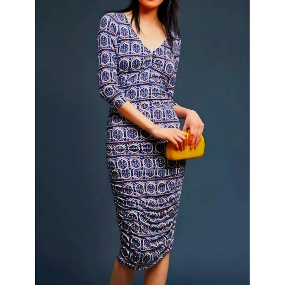 NWT Anthropologie Moulinette Soeurs Medea Ruched Column Midi Dress Size XSâ Blue